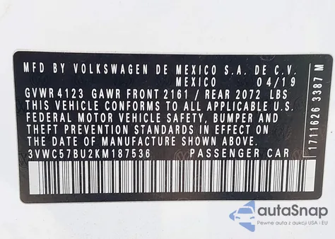 2019 Volkswagen Jetta 1.4T R-Line/1.4T S/1.4T Se z USA, uszkodzony, nr VIN 3VWC57BU2KM187536